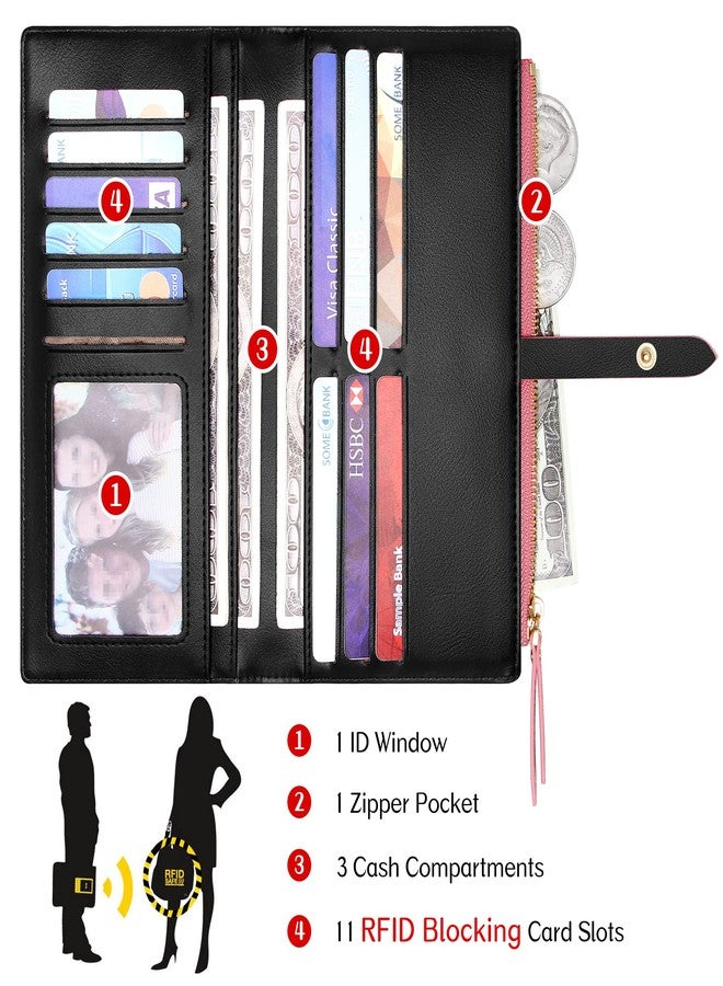 YOUBDM Slim Wallets for Women Credit Card Holder RFID Bifold Clutch Wallets Checkbook with Zipper Pocket - Image 3